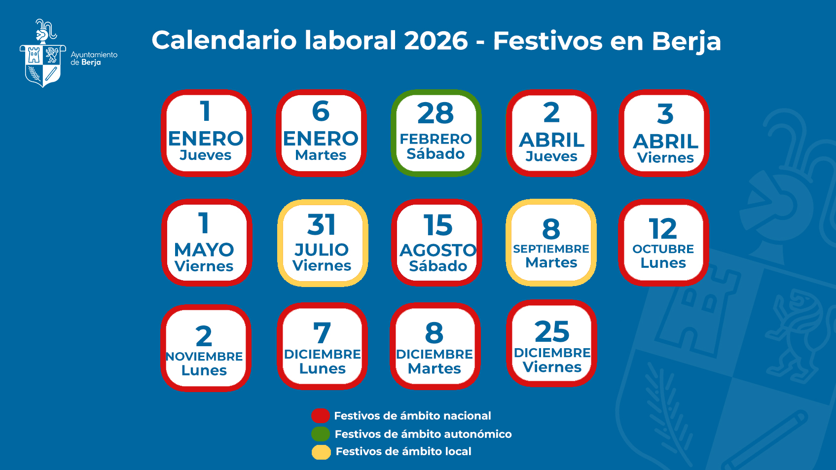 Berja aprueba su calendario de festivos para 2026